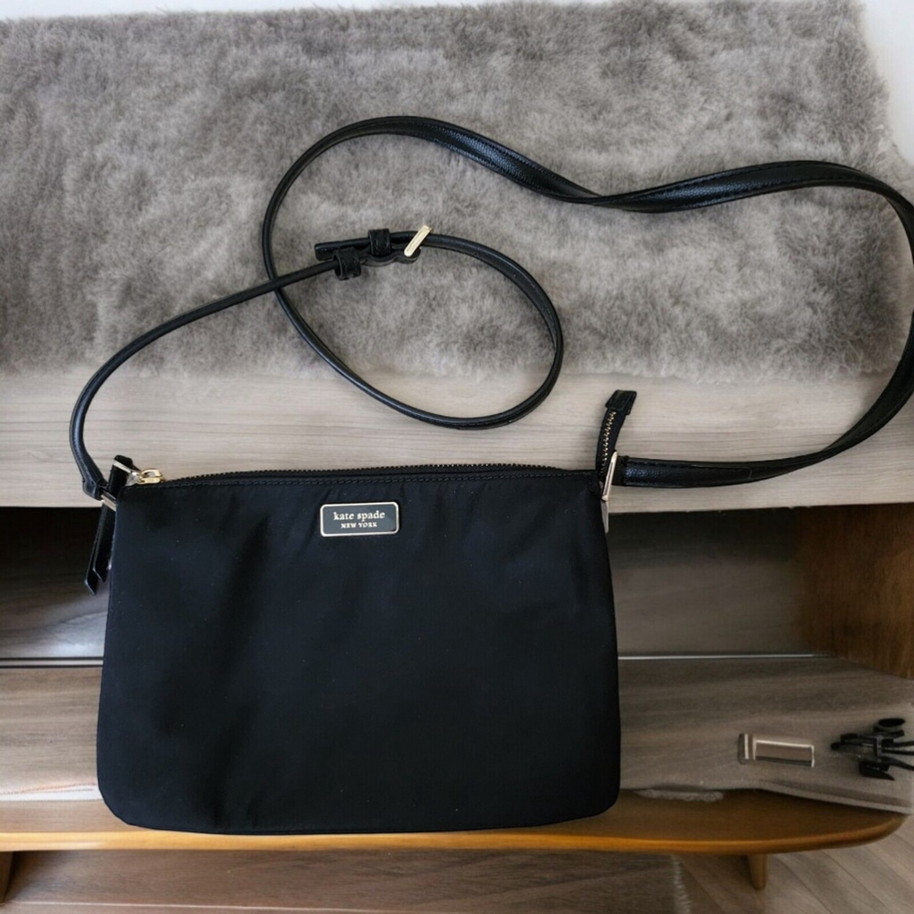 Kate Spade New York Dawn Triple Gusset Medium Black Nylon Crossbody Bag
